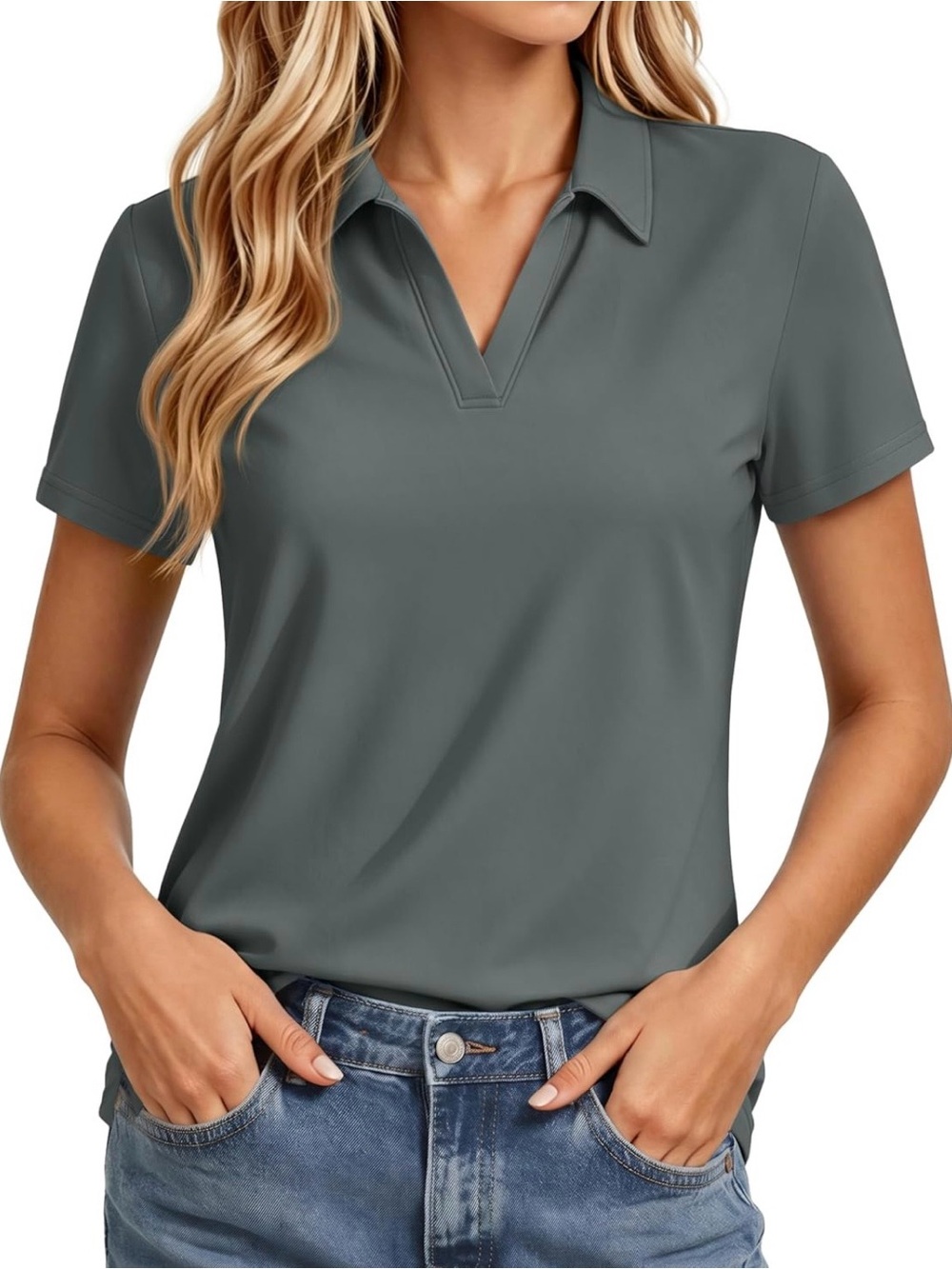 Women's Golf Shirts Short Sleeve Polo Collared Shirt V Neck Quick Dry